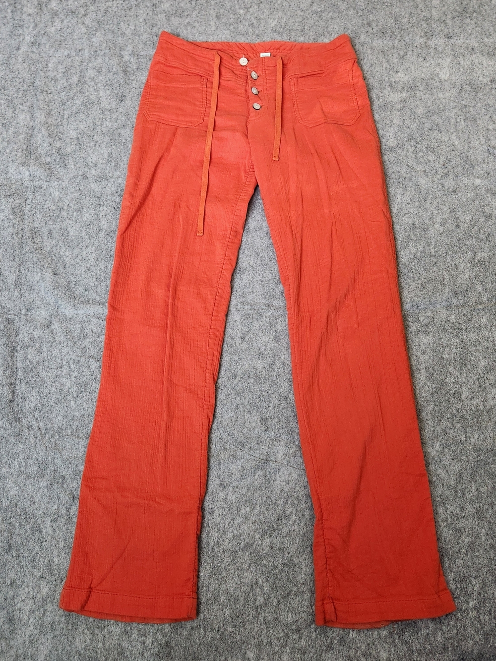 Sundance Gauzy Cotton Button Fly Drawstring Pants Women's XS Orange Y2K Indie